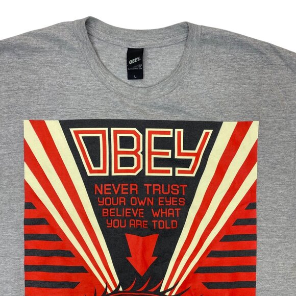 Y2K Obey  Heather Gray Propaganda Eye Graphic T-Shirt Men's Size L - Picture 2 of 8